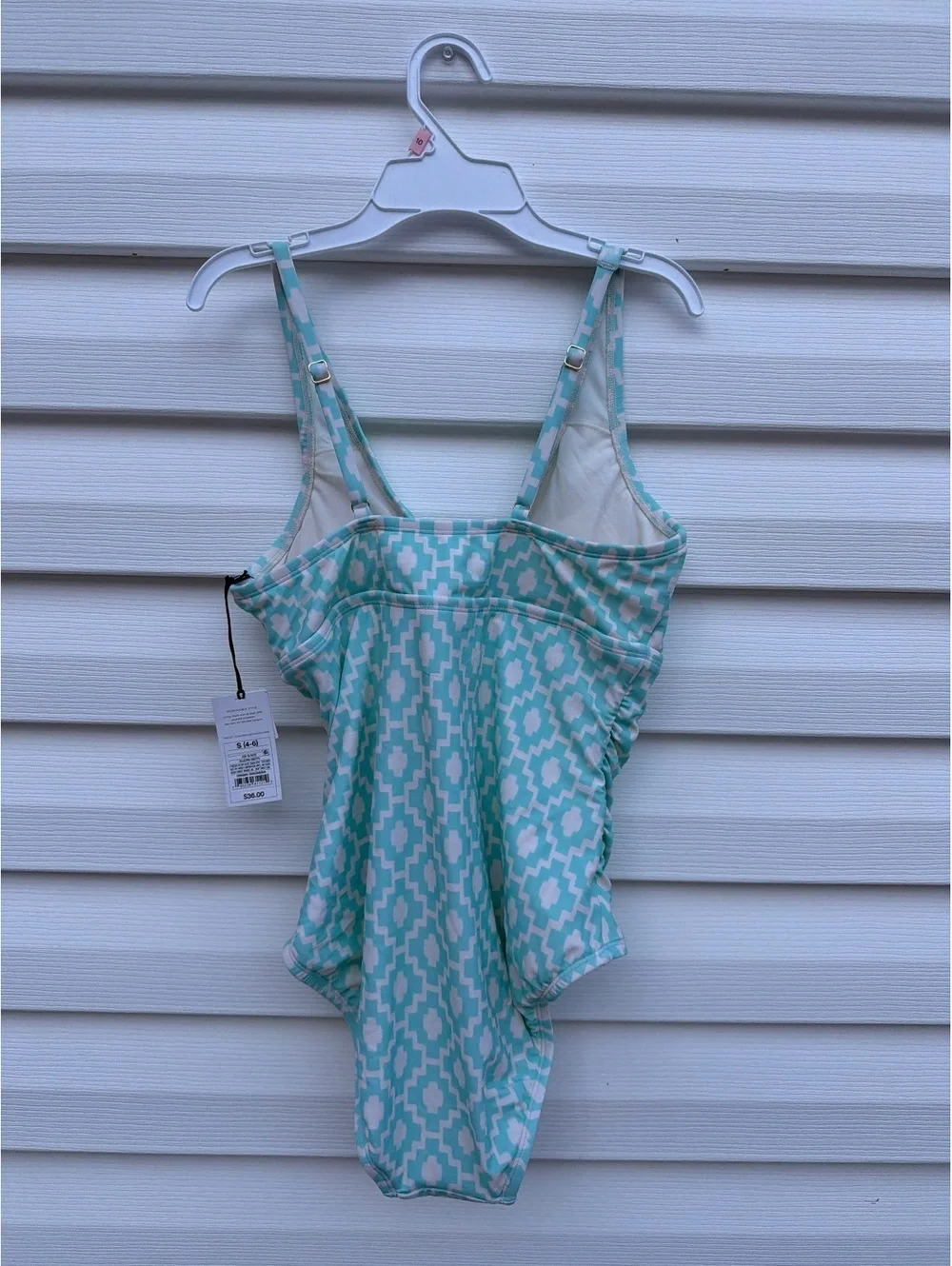 Shade & Shore Women's S 4-6 Aqua Geometric One Piece Swimsuit NWT